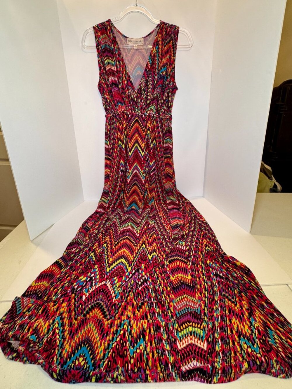 Philosophy Women's Summer Geometric Colorful Maxi Dress Sleeveless Boho Size M